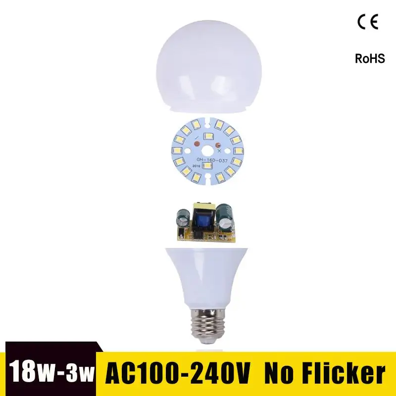 Светодиодная лампа E27 B22 светодиодная лампочка 18 Вт 15 12 9 7 5 3 SMD 2835 реальная