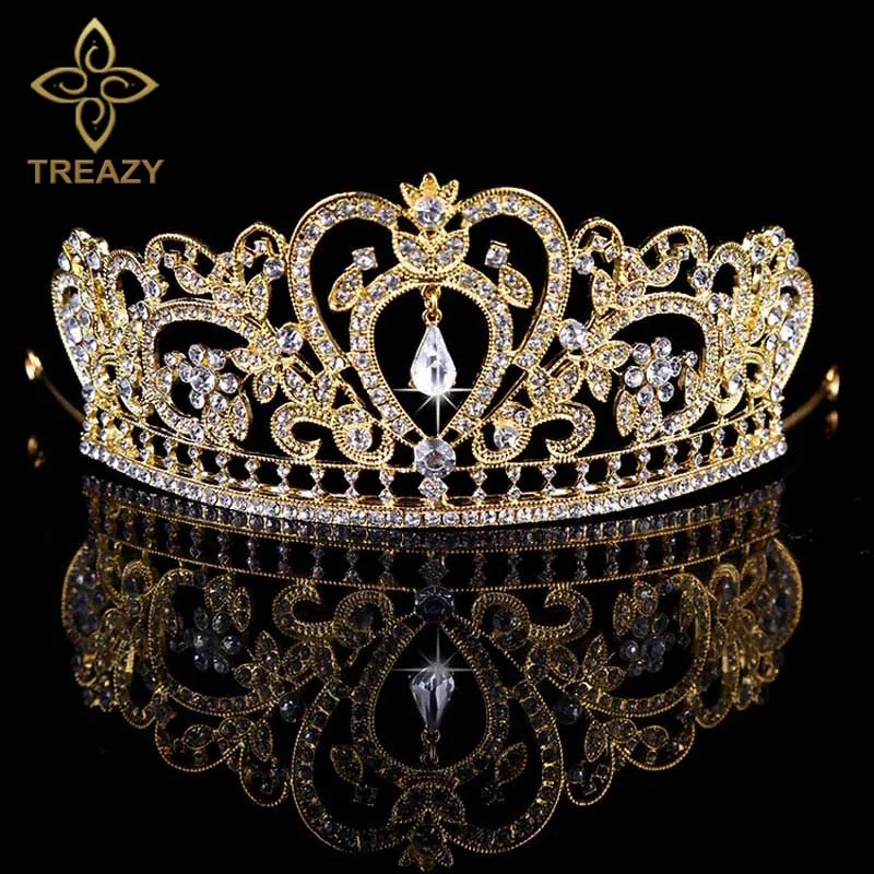 Тиары-короны TREAZY Свадебные золотистые/серебристые диадемы с кристаллами для