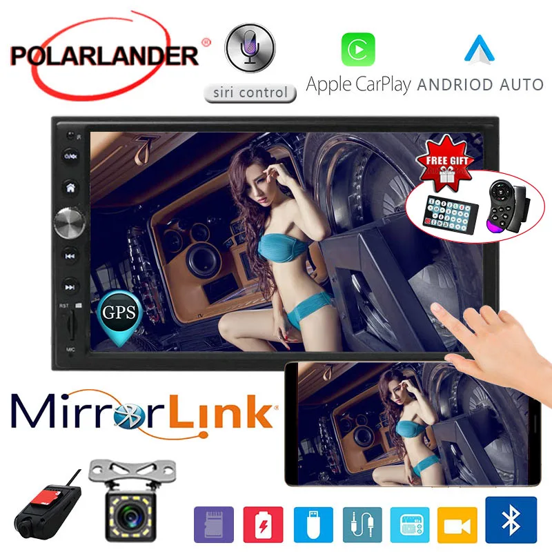 7 'ƈ DIN автомобильное радио Bluetooth для Iphone Carplay и Android зеркальная связь задняя