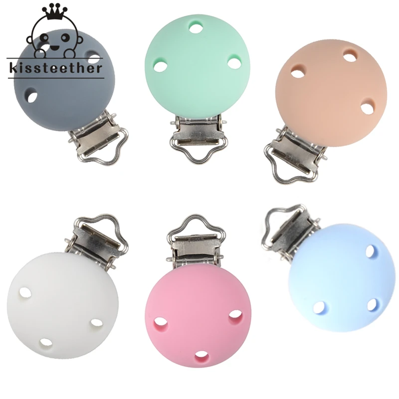 Clip de silicona para chupete, cuentas redondas de pl&aacute;stico, sin BPA, Grado Alimenticio, 2 unidades-0