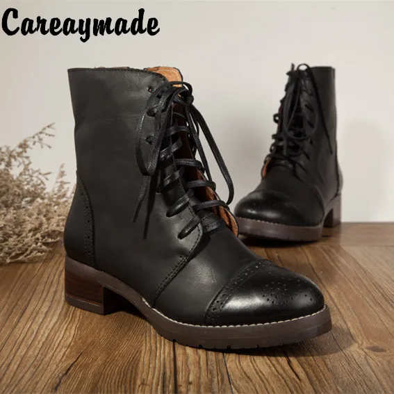 

Классические ботинки Careaymade, европейский стиль, только размер 8, оригинальные ретро-литературные ботинки, резная натуральная кожа, женские м...