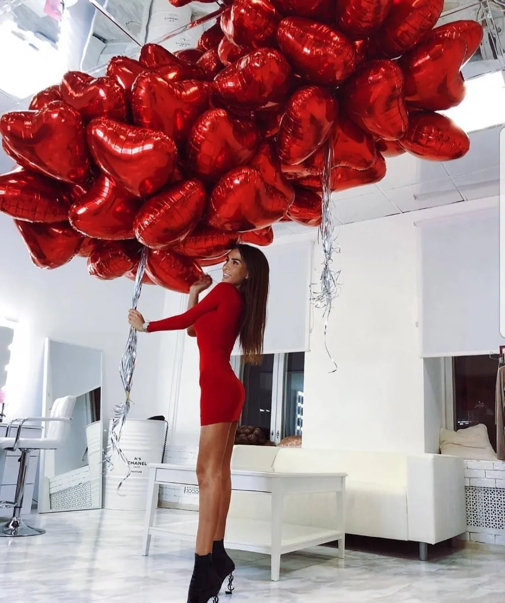 18 дюймов 100pcs Красное Сердце воздушные шары надувные Love фольгированный шар Свадьба День святого Валентина свадебные украшения воздушный шар с гелием globos