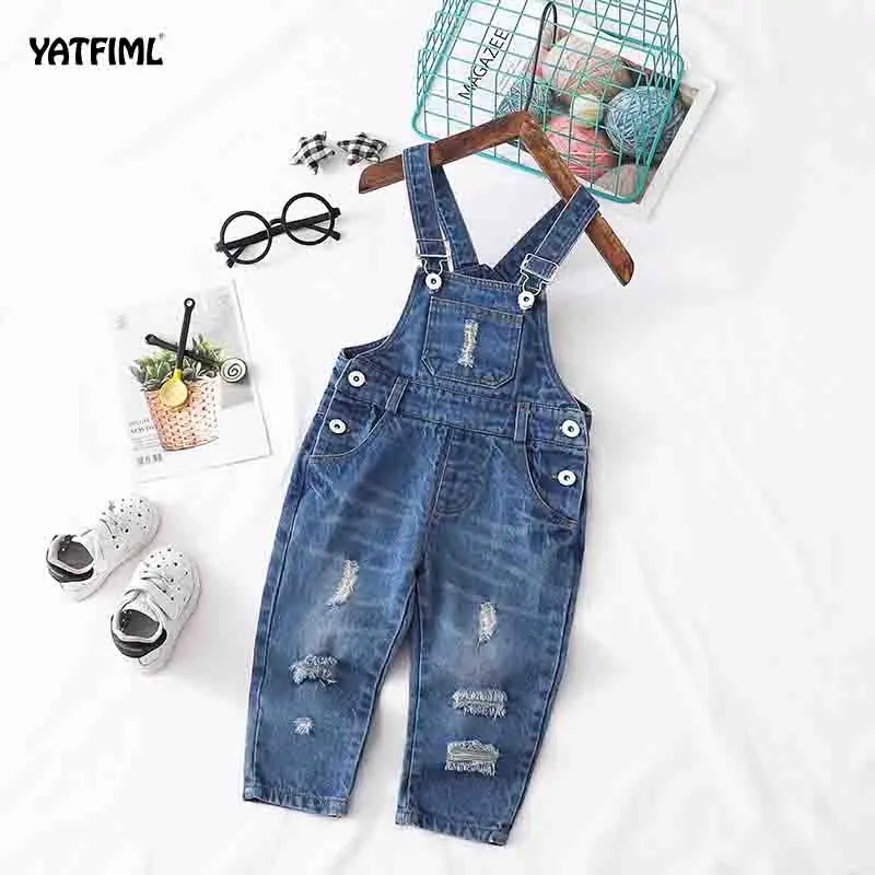 DARK BLUE YATFIML/осенние джинсовые штаны для мальчиков; джинсовые комбинезоны для малышей; детские комбинезоны; одежда для детей; длинные джинсы - Цвет: DARK BLUE