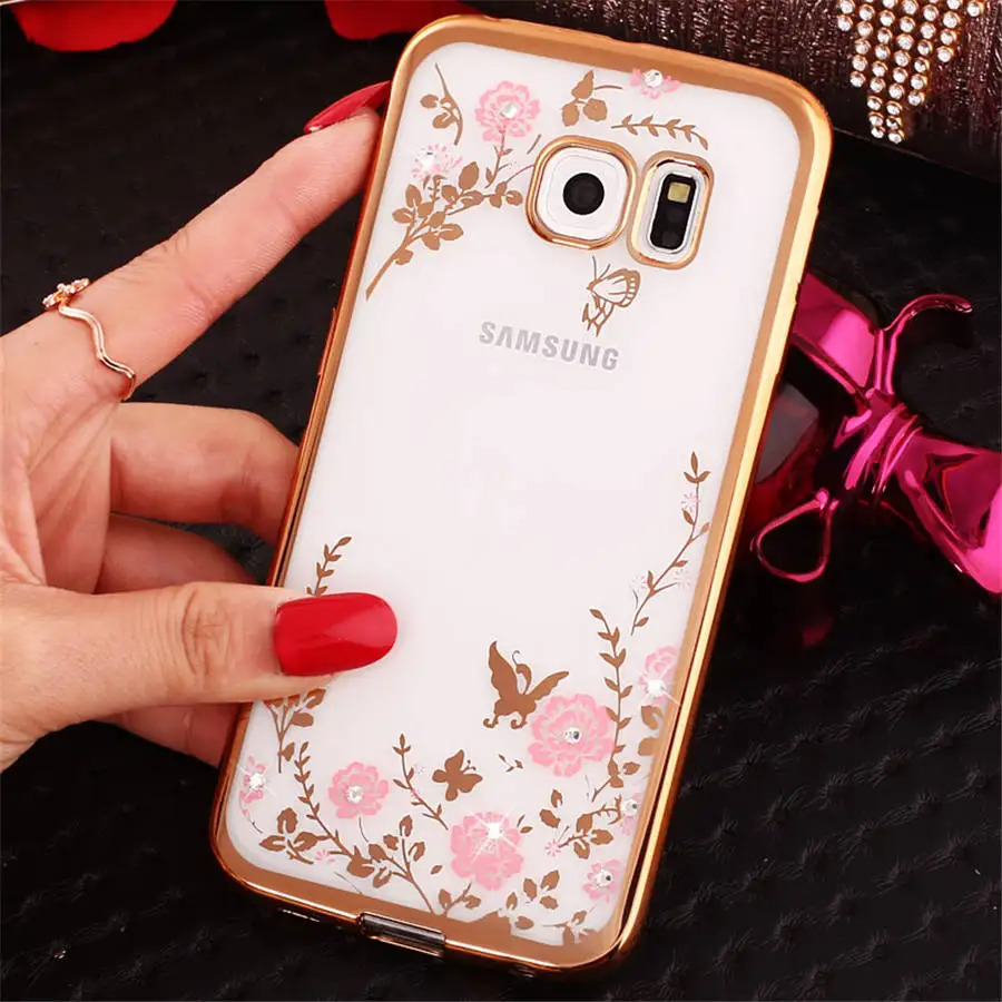 Роскошные Стразы блестящая держатель чехол для телефона для samsung Galaxy S4 S5 S6 край S7 край S8 S9 плюс S10 Note 8 9, со стразами и украшением в виде цветов Чехол - Цвет: Pure Gold
