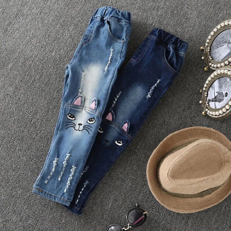 Джинсы для девочек хлопковые повседневные джинсовые штаны Милая одежда малышей