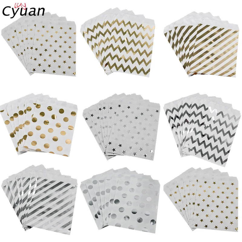 25 шт в горошек золотые бумажные сумки буфет мешок вечерние украшения попкорн Goodie