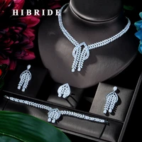 hibride luxury brilliant clear aaa cubic zirconia jewelry set geometric earring necklace set for bridal wedding jewelry setn 120