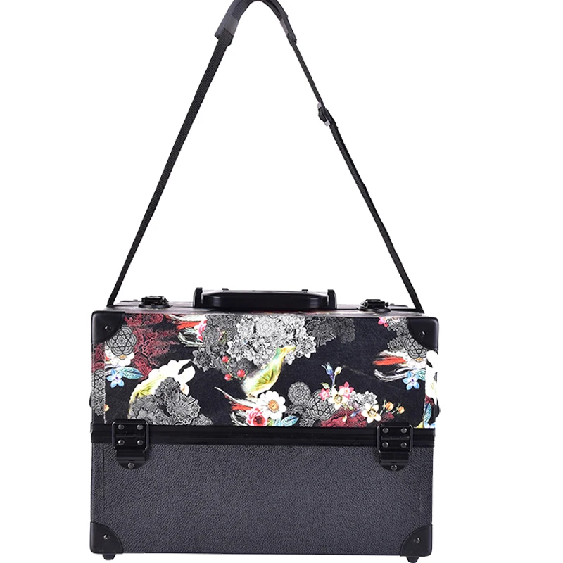 The New big size skull flower ABS&PU Make up Box Makeup Case Beauty Case Cosmetic Bag Multi Tiers Lockable Jewelry Box