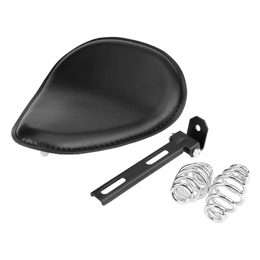 Motorcycle Seat Cushions 3inch Black Leather Solo W/ Mount Spring Bracket for Chopper Bobber Custom |
