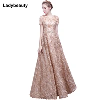 ladybeauty elegant lace evening dress simple sleeveless small flowers prom dress long party gown