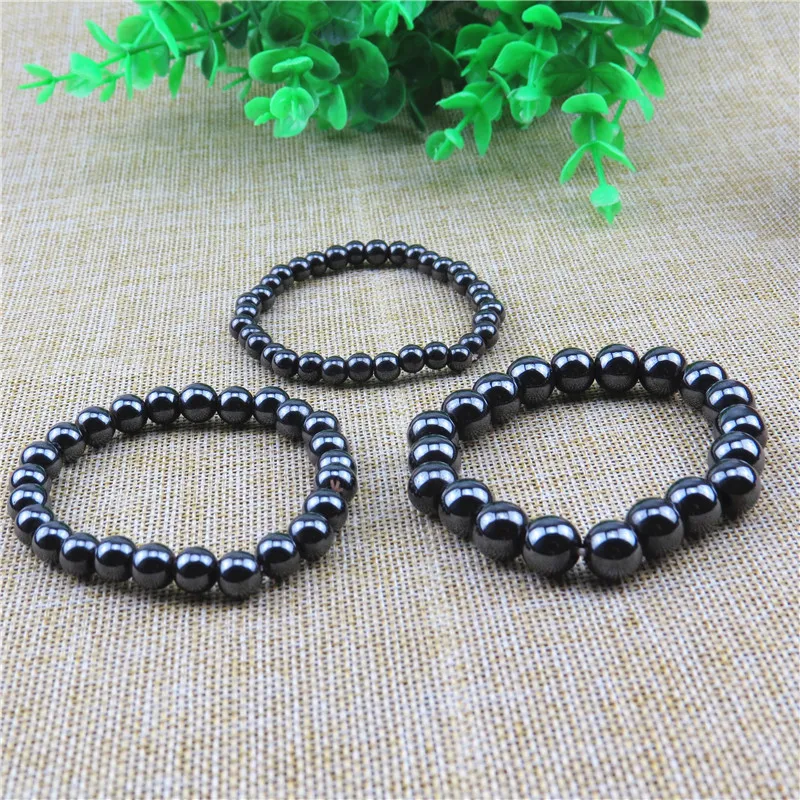 Health Care Hematite Stretch magnetic Bracelet femme Weight Loss Round Black Stone Therapy Magnetic Bracelets For Women Men | Украшения и