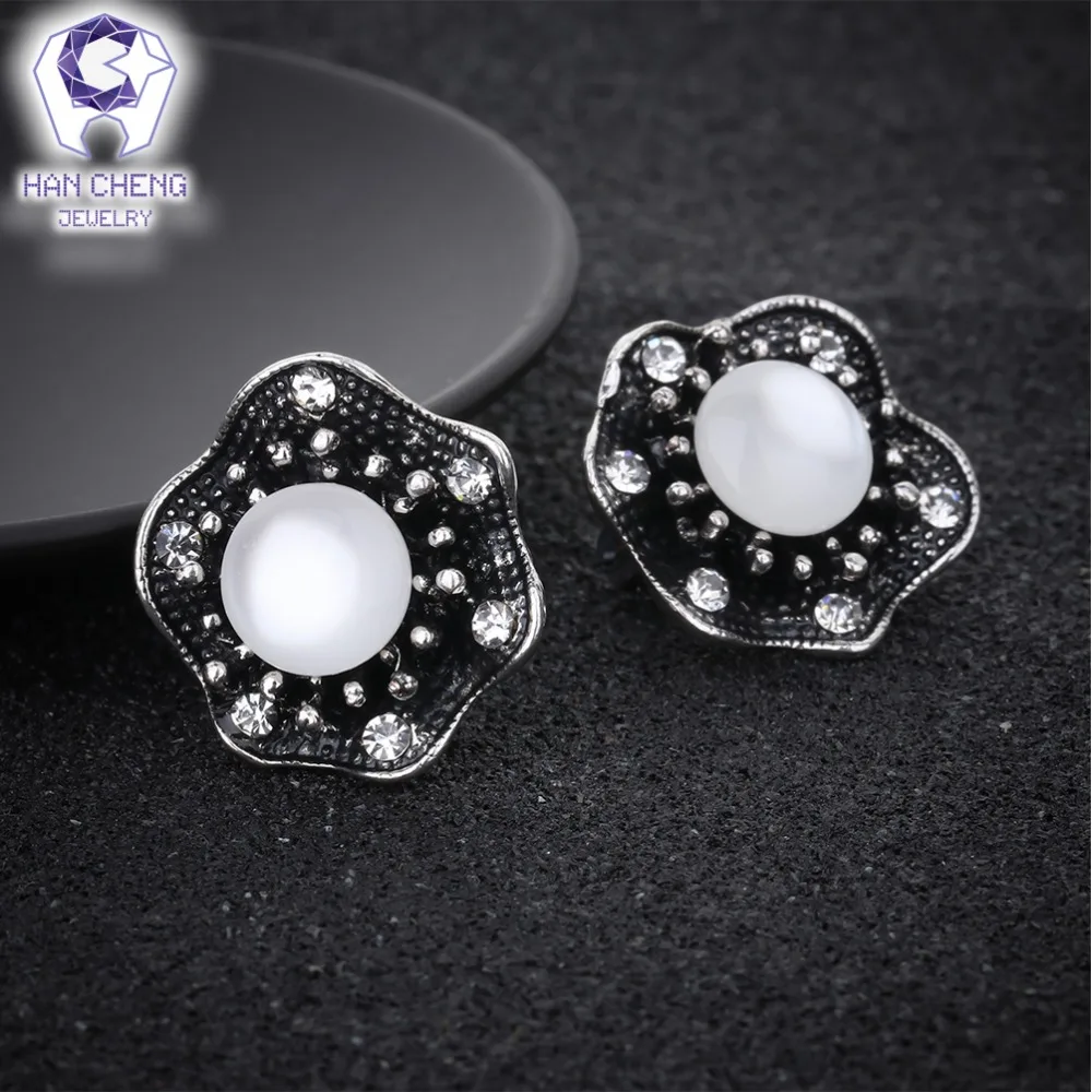 HanCheng Новые Модные Винтажные серьги Стразы огненный опал камни клипсы черные в