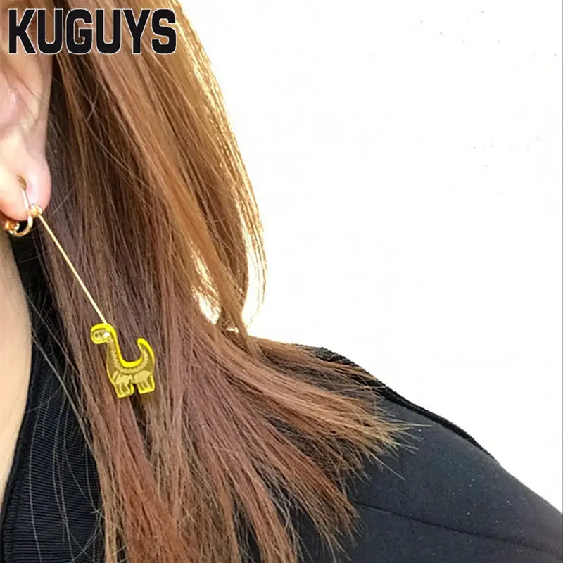 KUGUYS женские интересные висячие серьги милые маленькие с динозавром модные