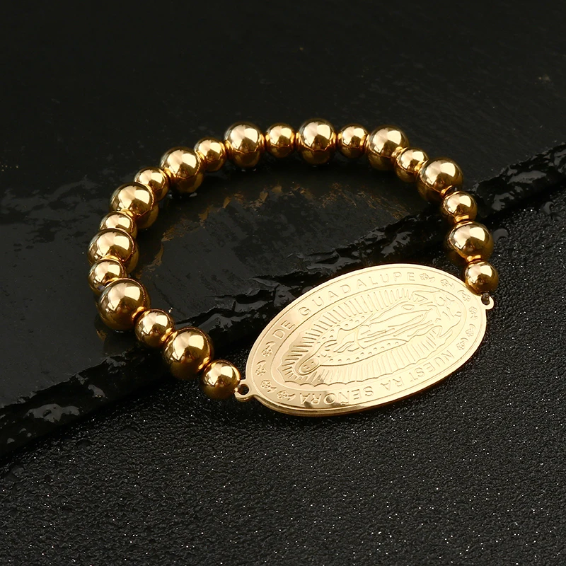 

High Polished Stainless Steel Round Beads Bracelets Mens Gold Color Adjustable Bracelets for Womens Jewelry Gift