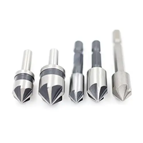 

5pc Industrial 5 Flutes Countersink Drill Bit Set Wood Metal Working Chamfer
