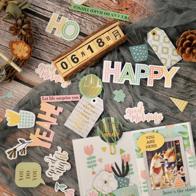 Midodo 84 Pcs/bag Colorful Flower Flash Words Cardstock Die Cut Stickers for Scrapbooking Planner Diary Decor DIY Photo Album | Дом и сад