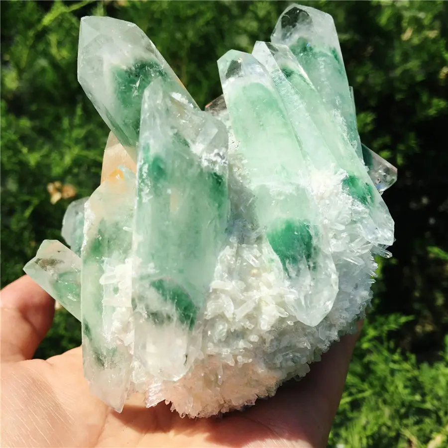 Натуральный зеленый Ghost Phantom Quartz с украшением в виде кристаллов кластера