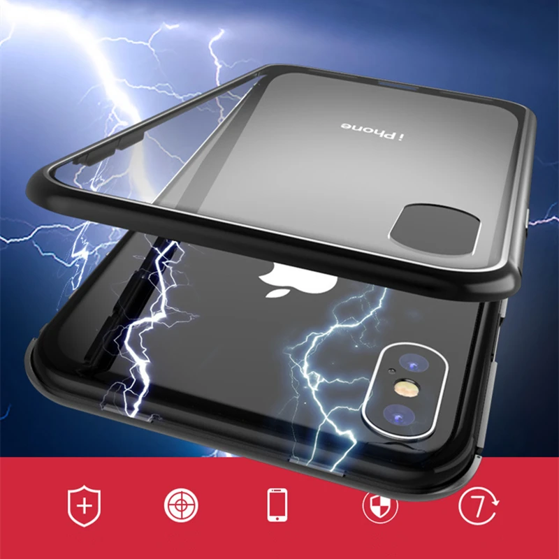 HOTR Магнитный поглощающий чехол из закаленного стекла для iphone xs max с металлическим