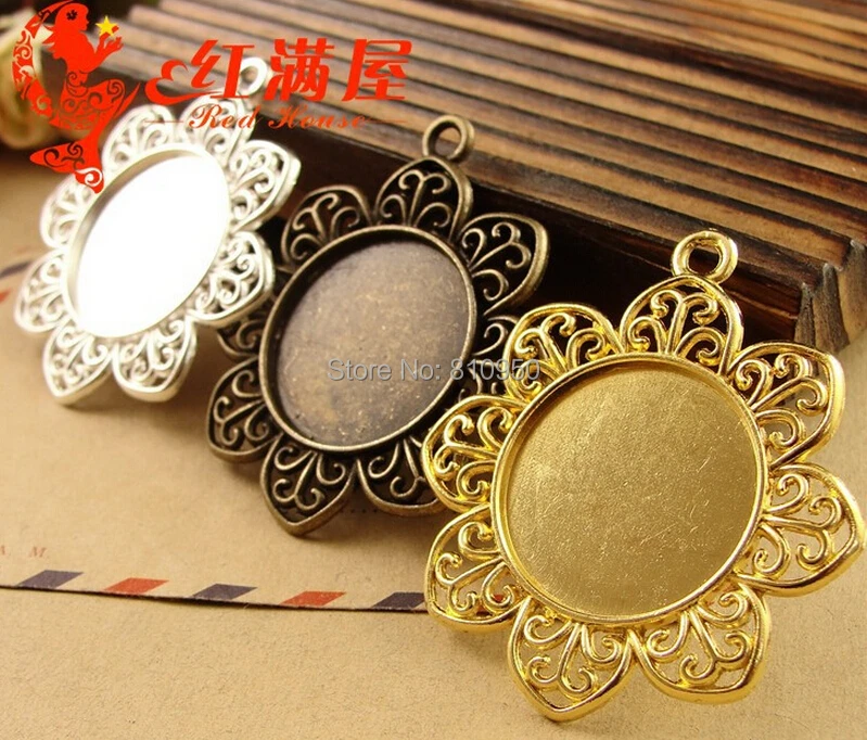 

Free shipping 40pcs Out Size:41mm Inner:25mm Alloy/Metal Antique Silver/Bronze/GOLD Blank Pendant Cameo Cabochon base Setting
