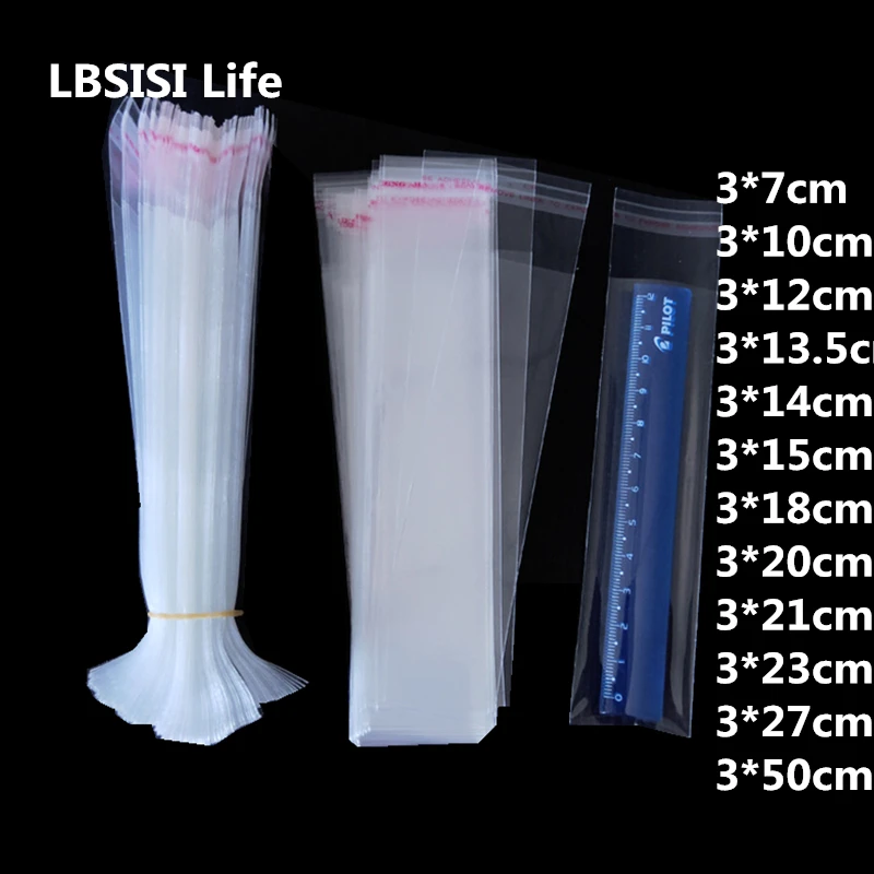 

LBSISI Life 1000pcs 3cm 3*18cm Plastic Bag Self Adhesive Bags Clear Pack Jewelry Cloth Long Pen Pencil Bag Poly Gift Slender Bag