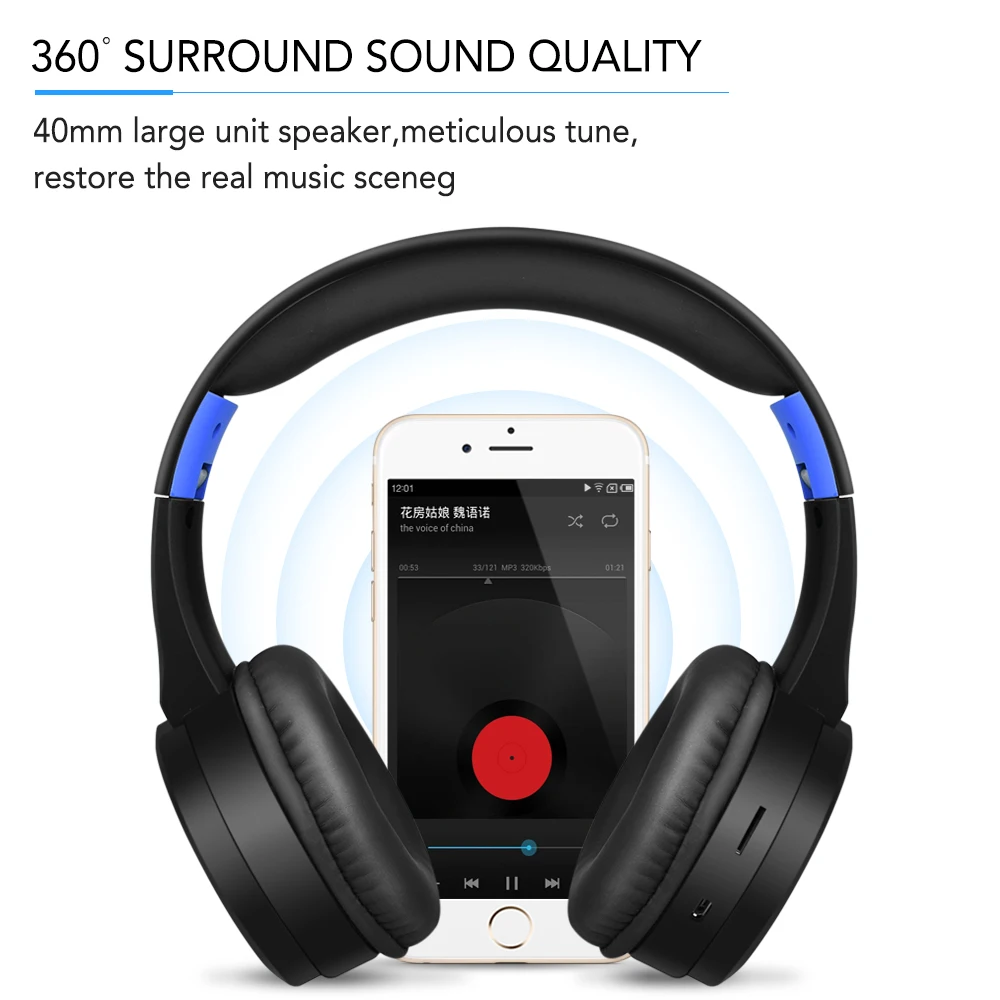 HIFI стерео наушники bluetooth Музыкальная гарнитура FM и поддержка sd карты с микрофоном