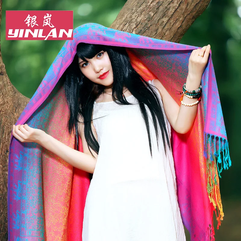 Новый осенне-зимний хлопковый шарф с принтом в этническом стиле шаль Женская