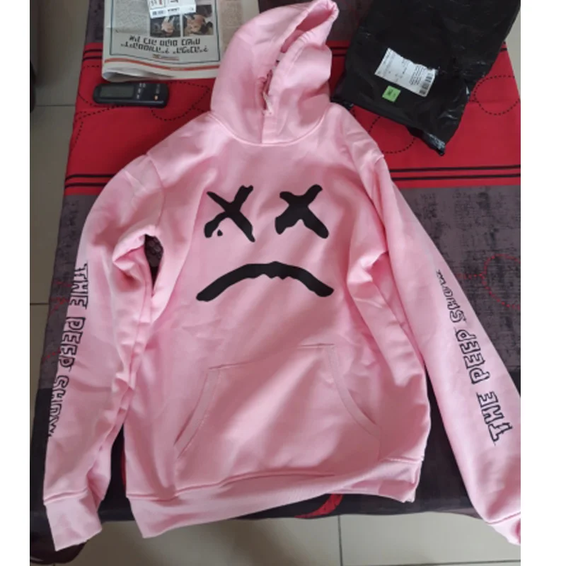 Розовый цвет Толстовки с капюшоном для мужчин Lil открытым Cry Baby реперские кепки