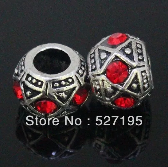 

Vintage Tibetan Silver Red Czech Crystal European Charm Spacer Beads fit bracelet