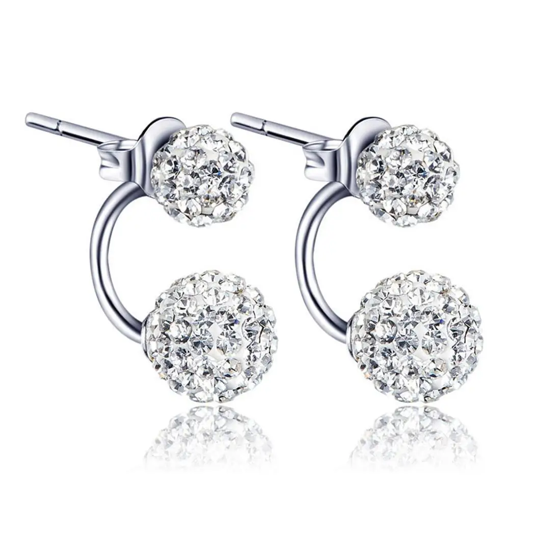 1 Employee benefits Crystal Double Stud Beaded Rhinestone Jewelry Piercing commemorative Pair etc Women Tourism Silver Earrings | Украшения