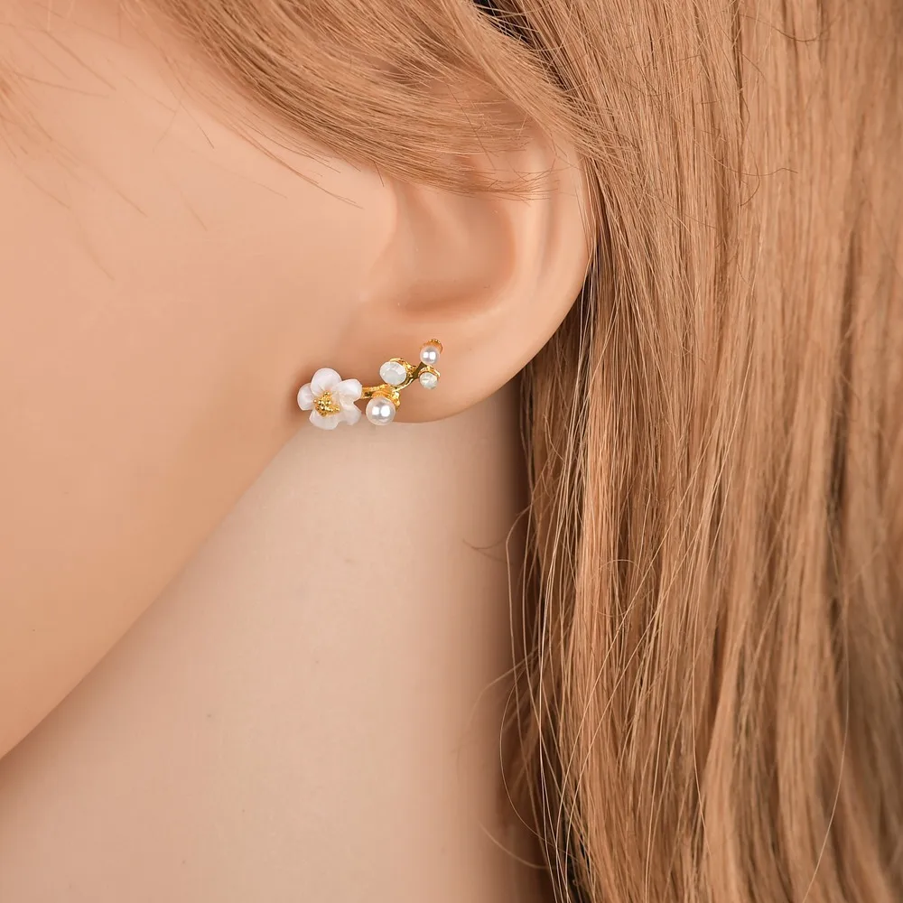 Серьги с цветами и жемчугом 1 пара украшения со стразами стильные серьги высокого