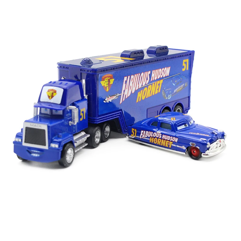

Disney Pixar Cars No.51 Mack Truck + Small Car Fabulous Hudson Hornet Metal Toy Car For Children 1:55 Loose Brand New In Stock