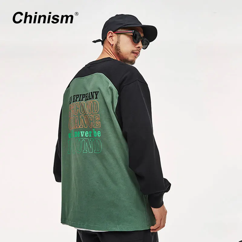 CHINISM/Мужские футболки в стиле пэчворк с буквенным принтом хип хоп уличная одежда
