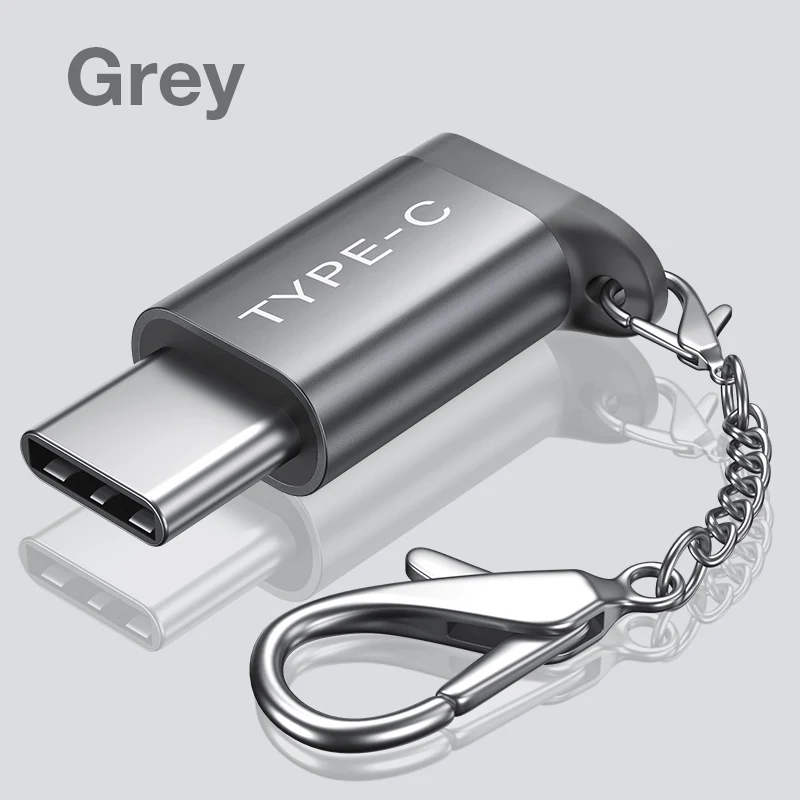 Grey JSAUX usb type-C адаптер, 4-Pack Алюминиевый USB C к Micro USB конвертер разъем с Брелок Зарядное устройство совместимый samsung Galaxy S9 - Цвет: Grey
