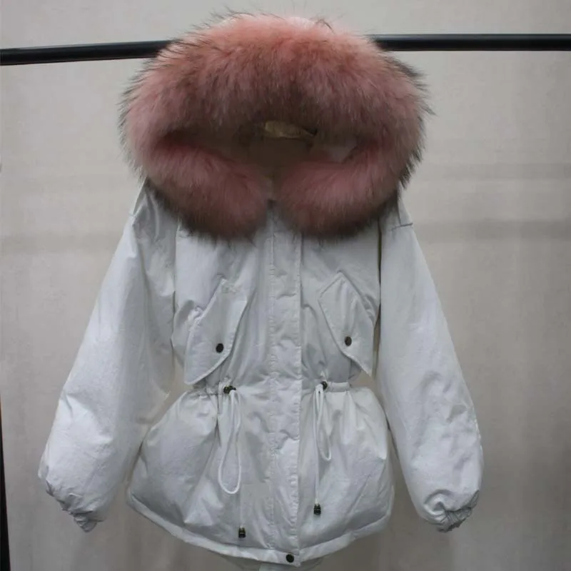 2018 парка для женщин Зимняя армейская зеленая белая куртка на утином пуху большая