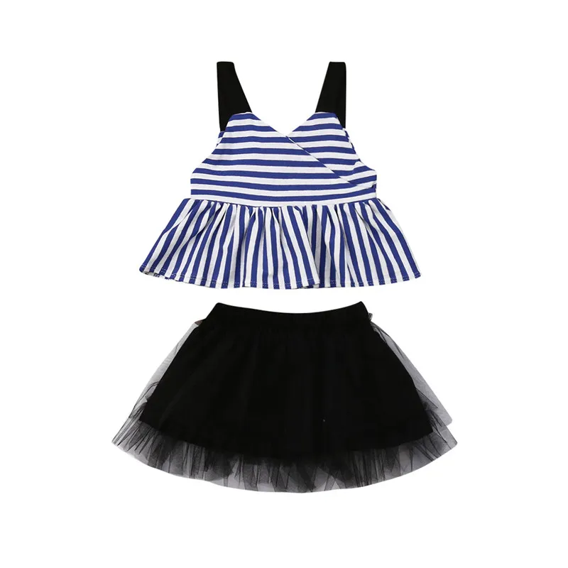 Топы на бретельках с рюшами для маленьких девочек и Черная кружевная юбка-пачка