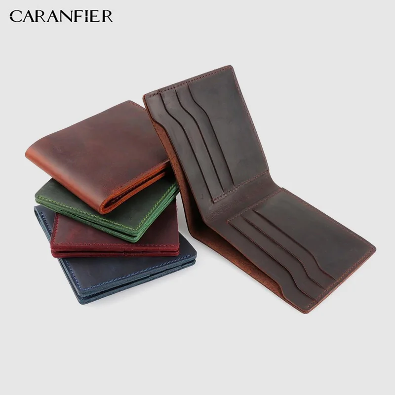 

Мужские кошельки CARANFIER из натуральной воловьей кожи, высококачественный мужской кошелек, короткие женские кошельки, унисекс, сумка для кред...