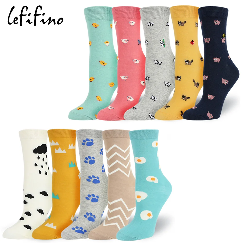 

5 Pair/lot Fashion Pink Color Cute Animal Chicken Pig Socks for Women Japan Ladies Mulitcolor Kawaii Funny Women Socks ZH02140