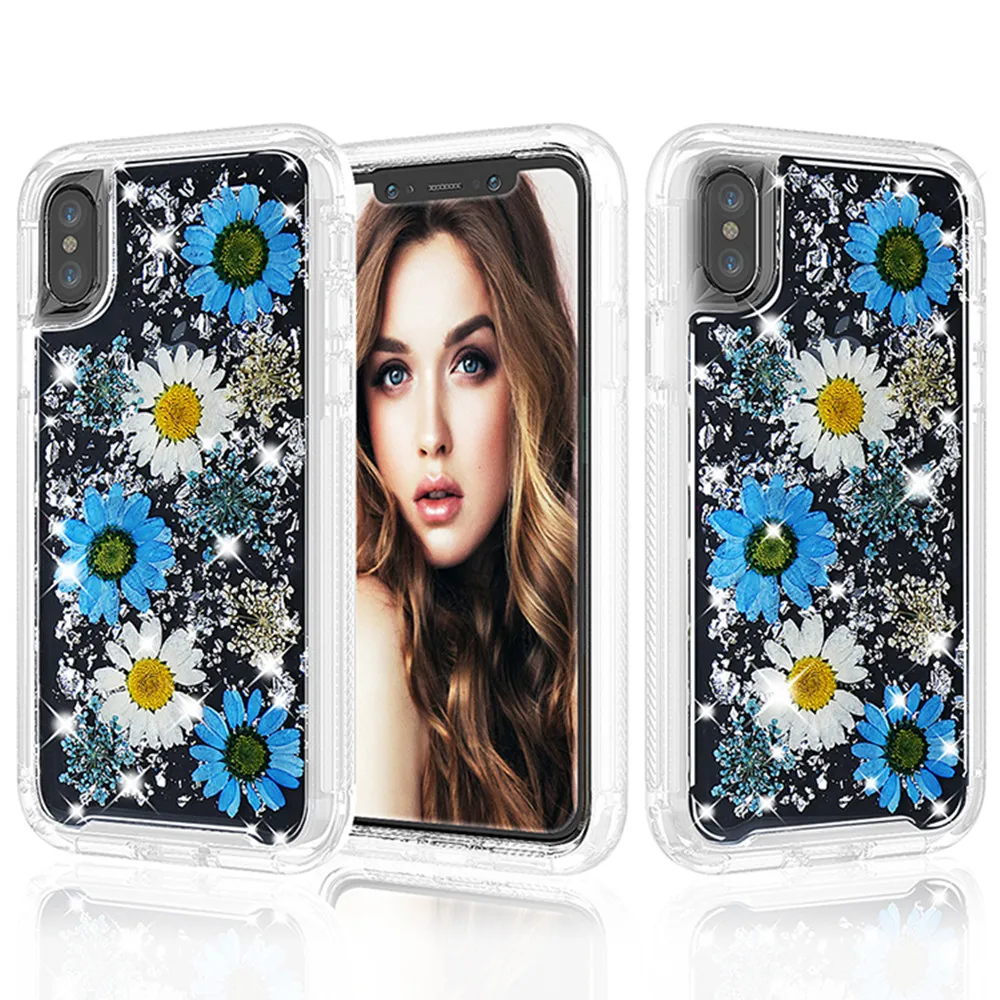 Настоящие лепестки инкрустация ударопрочный чехол для iPhone XS MAX XR X 8 7 6 6 S Plus Модный Полный корпус защитный прозрачный мягкий термополиуретановый цветок чехол