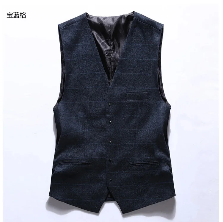 Мужской шерстяной клетчатый костюм приталенный повседневный деловой жилет в