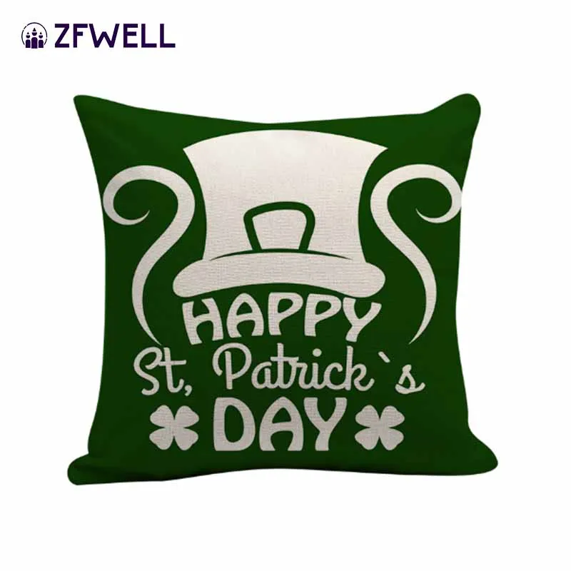 ZFWELL Linen 45*45cm green four-leaf clasp pillowcase St. Patrick's holiday theme decoration sofa car furniture deco7 | Дом и сад