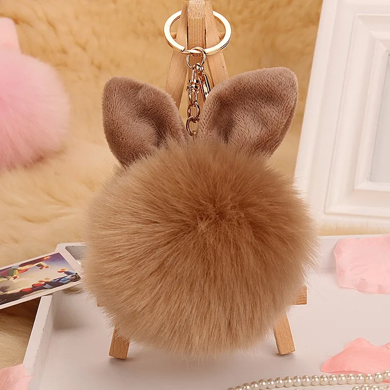 10 см Пушистый брелок с помпоном из искусственного меха кроличьими ушками меховая