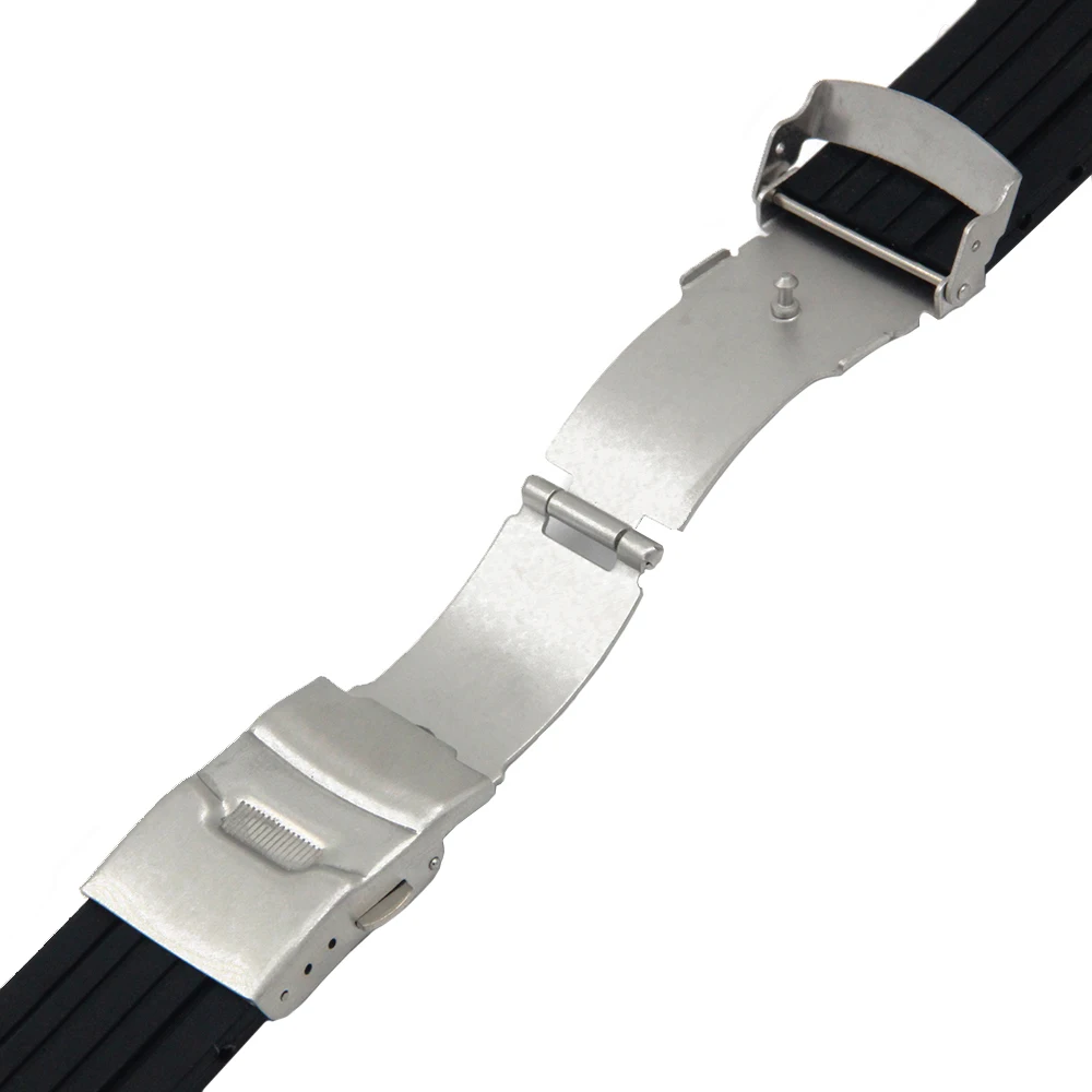 Silicone Rubber Watch Band 10mm X 24mm, 12mm X 22mm Convex Mouth Watchband Safety Clasp Strap Wrist Loop Belt Bracelet Black