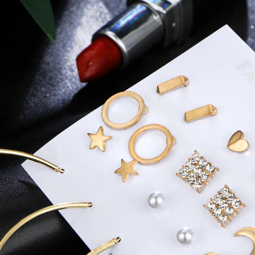 17KM Bijoux Woman Earrings Big Geometric Crystal Heart Stud For Women Fashion Simulated Pearl Party Statement Jewelry | Украшения и
