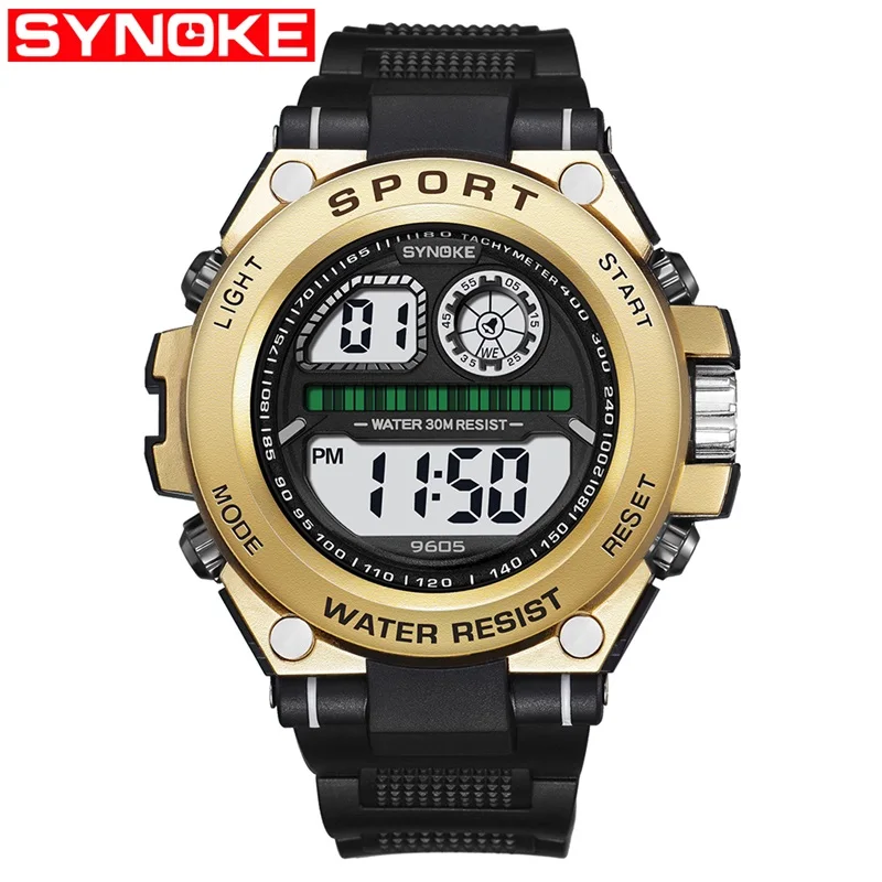 Gold SYNOKE модные мужские часы для студентов, для мальчиков, цифровые часы, модные спортивные многофункциональные детские водонепроницаемые наручные часы, мужские часы - Цвет: Gold