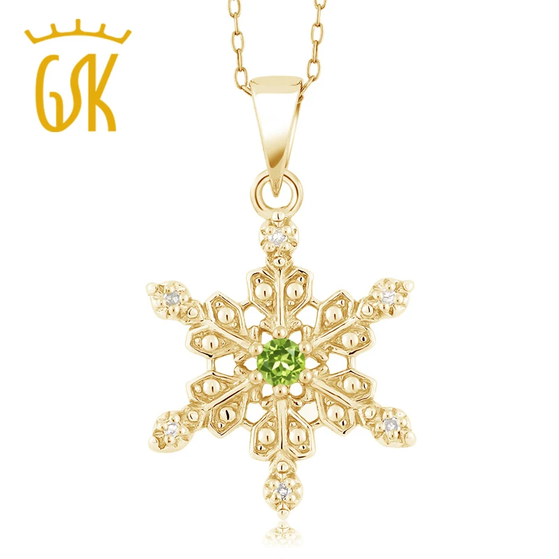 Подвеска из снежинки Зеленый Перидот 18K с покрытием желтого золота серебряным