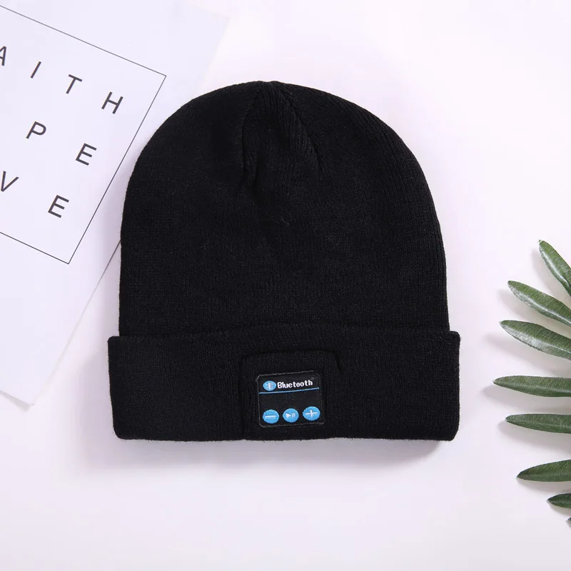 BGreen Bluetooth вязаная шапка наушники Беспроводная теплая спортивная шапка гарнитура с микрофоном Поддержка Bluetooth вызова - Цвет: Black