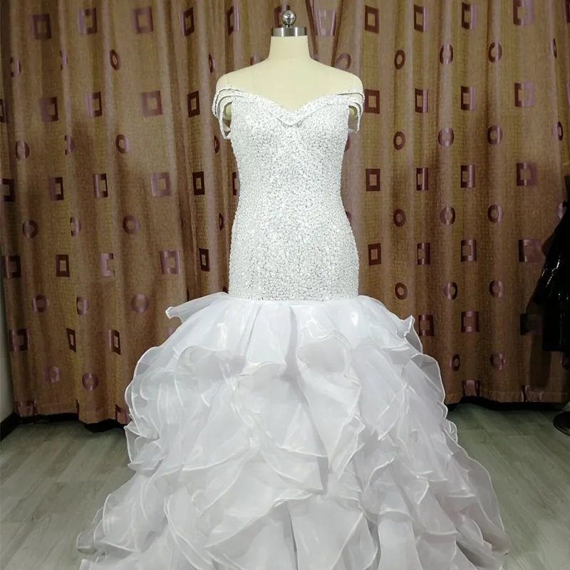 African Stunning Ruffles Mermaid Wedding Dress Off the Shoulder Bridal Gowns Vestido De Novia Plus Size | Свадьбы и торжества