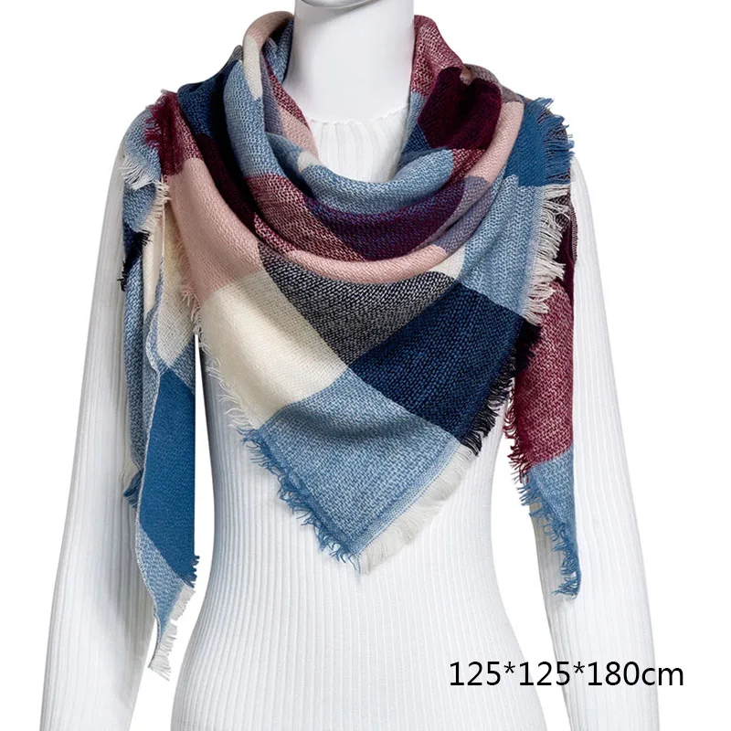 SuperB&G Winte Scarf Women Comfortable Lattice Triangle Wram Plaid Scarves Ladies Shawl Female Winter Thick Clothing Accessories - Цвет: C27