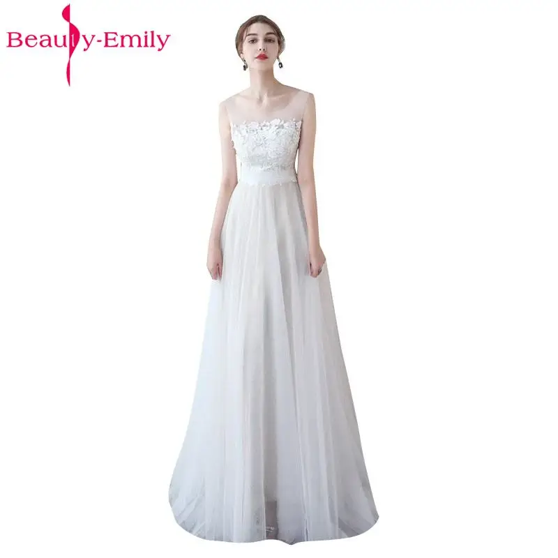 Женское свадебное платье Beauty Emily белое с глубоким круглым вырезом Тюлевая
