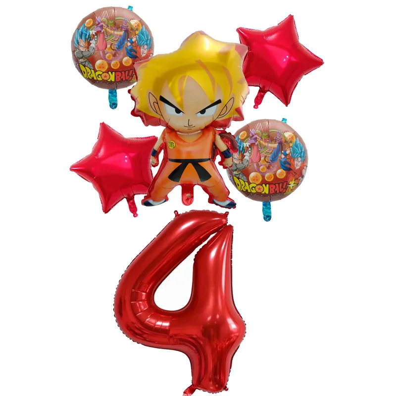 4 years old 6 шт./компл. с мультяшными принтами, 7 Dragon Ball Z Сон Гоку wu Конг Фольга хрустальный шар надувной 30 дюймов шара с цифрой Happy День рождения украшения мальчик детские игрушки - Цвет: 4 years old